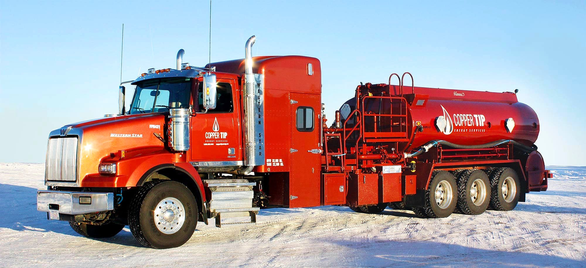 Copper Tip Energy Services single fluid pump truck in winter field