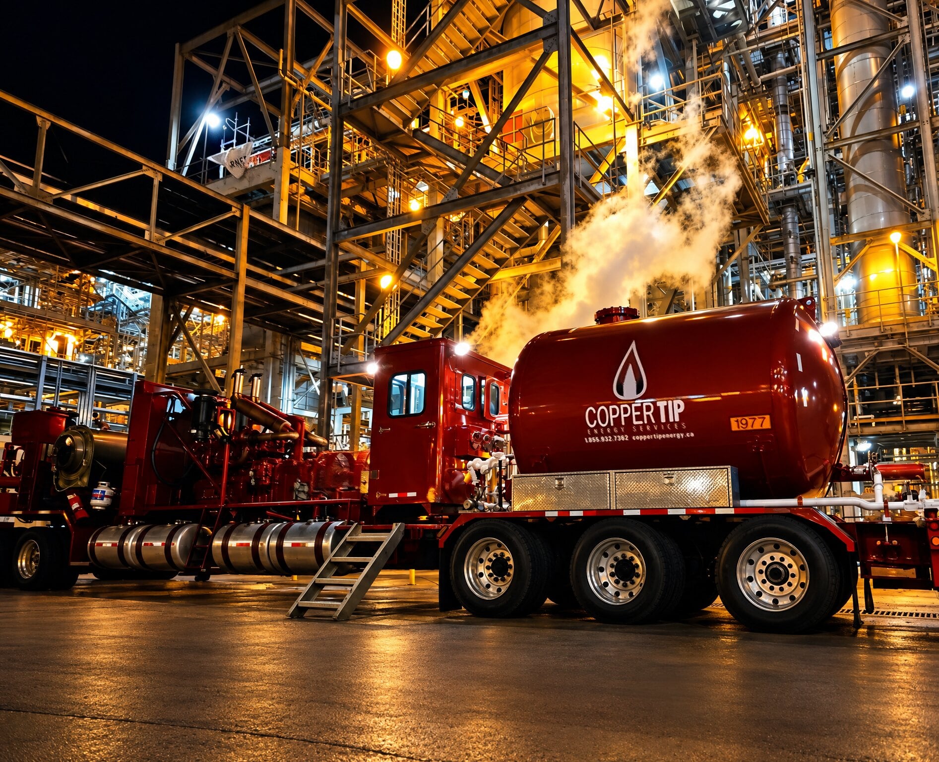 Copper Tip Energy Services fluid pumping unit on night dispatch